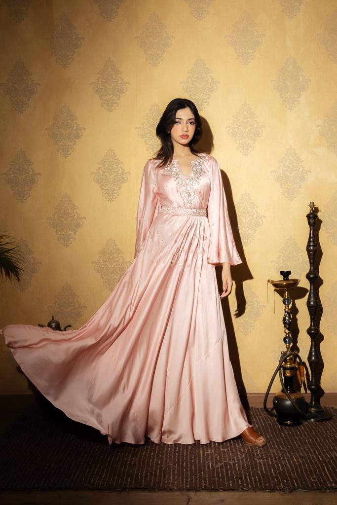 Hand-embroidered blush jalabiya